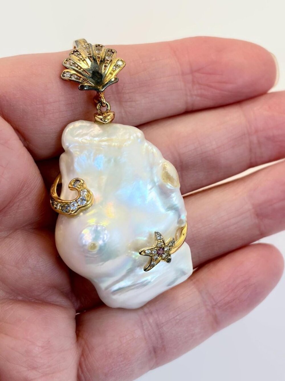 Biwa Pearl Pendant, Baroque, D'Joy, Designer, Gold Vermeil, Sterling Silver